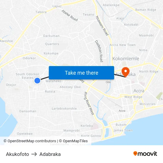 Akukofoto to Adabraka map