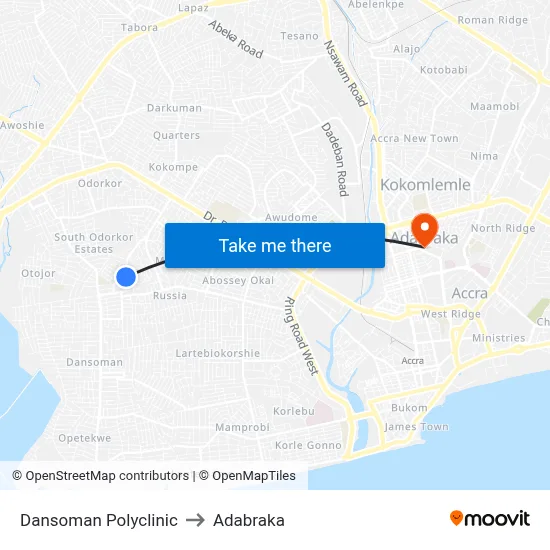 Dansoman Polyclinic to Adabraka map