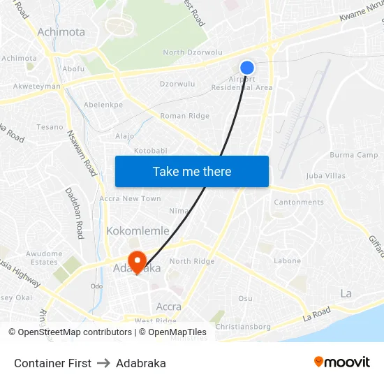 Container First to Adabraka map