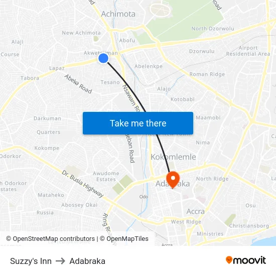 Suzzy's Inn to Adabraka map