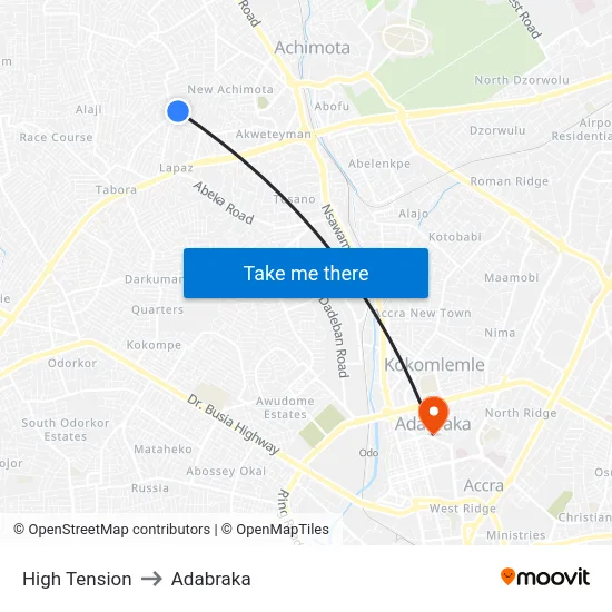 High Tension to Adabraka map