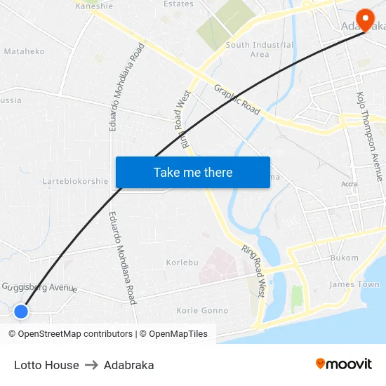 Lotto House to Adabraka map