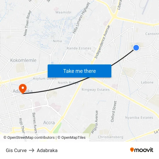 Gis Curve to Adabraka map