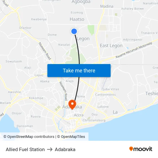 Allied Fuel Station to Adabraka map