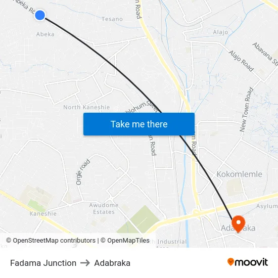 Fadama Junction to Adabraka map