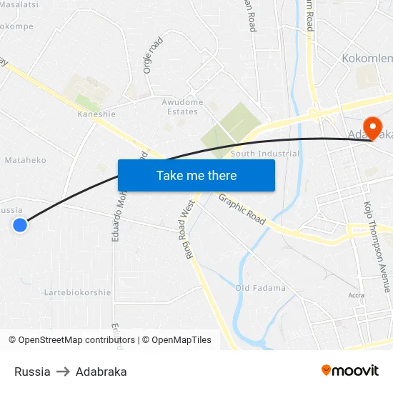 Russia to Adabraka map