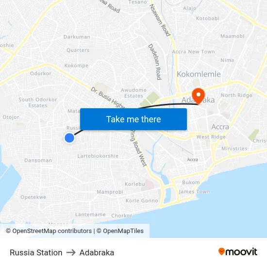 Russia Station to Adabraka map