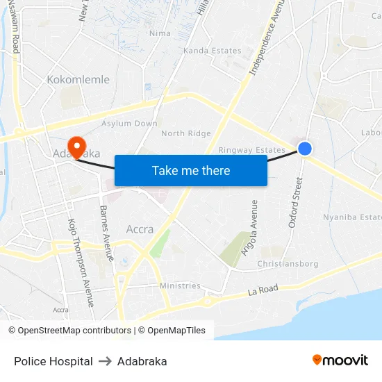 Police Hospital to Adabraka map