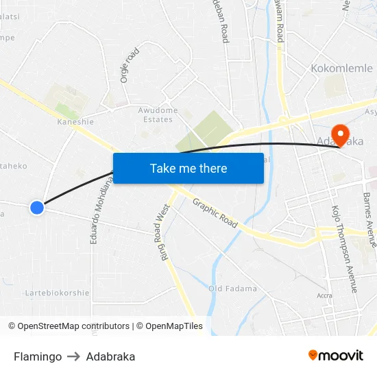 Flamingo to Adabraka map
