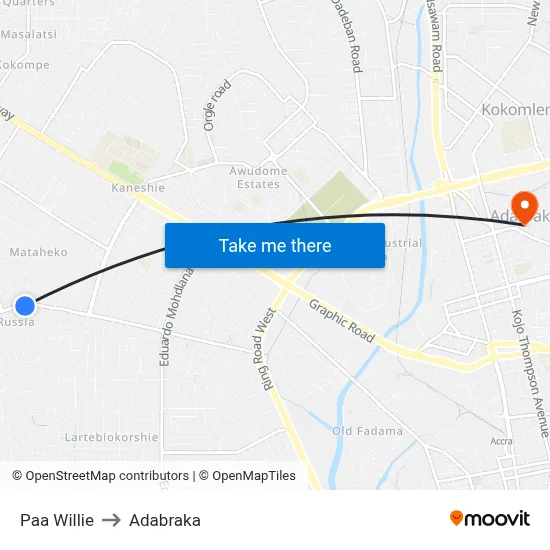 Paa Willie to Adabraka map