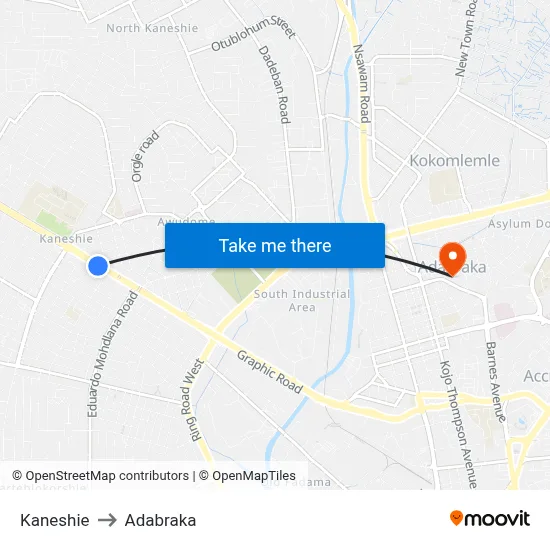 Kaneshie to Adabraka map