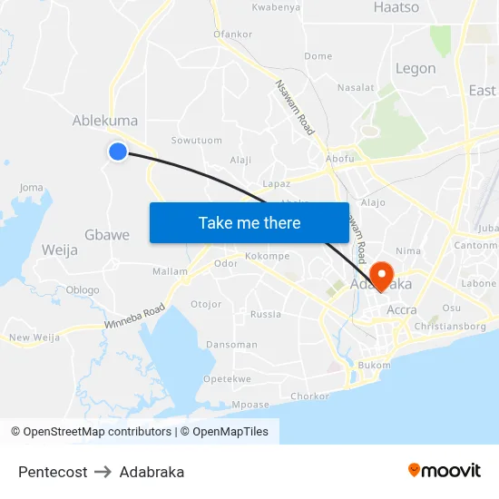 Pentecost to Adabraka map