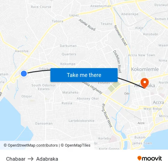 Chabaar to Adabraka map