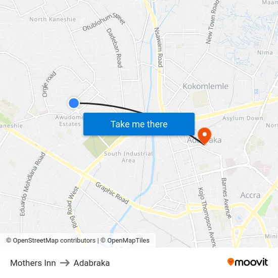 Mothers Inn to Adabraka map