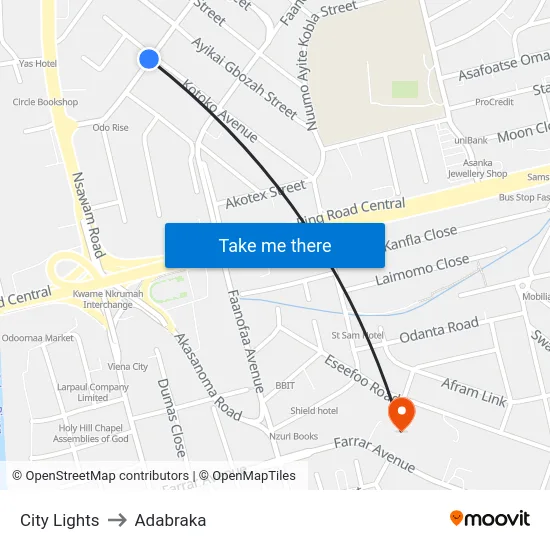 City Lights to Adabraka map