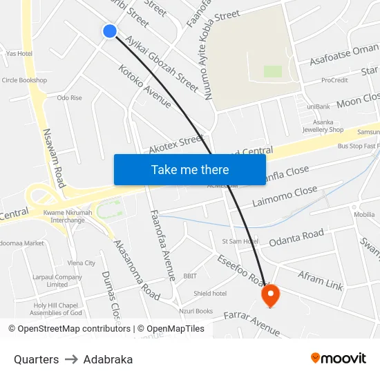 Quarters to Adabraka map