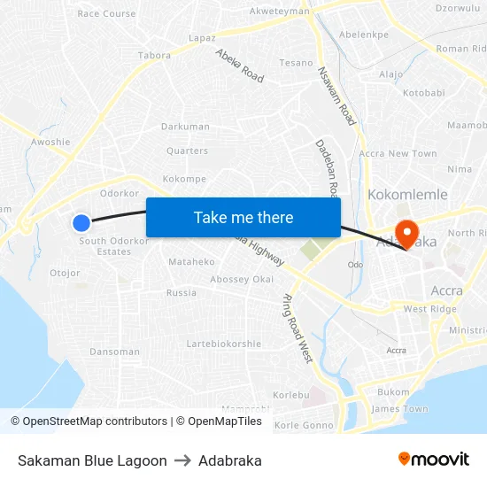 Sakaman Blue Lagoon to Adabraka map