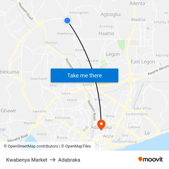 Kwabenya Market to Adabraka map