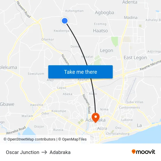 Oscar Junction to Adabraka map