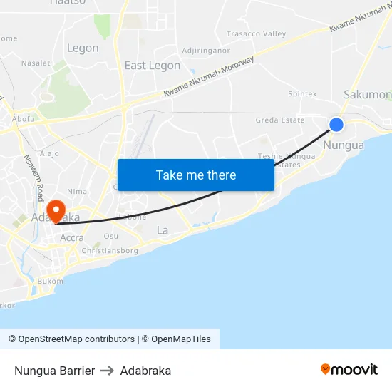 Nungua Barrier to Adabraka map