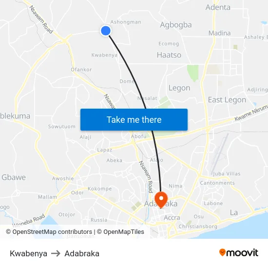Kwabenya to Adabraka map