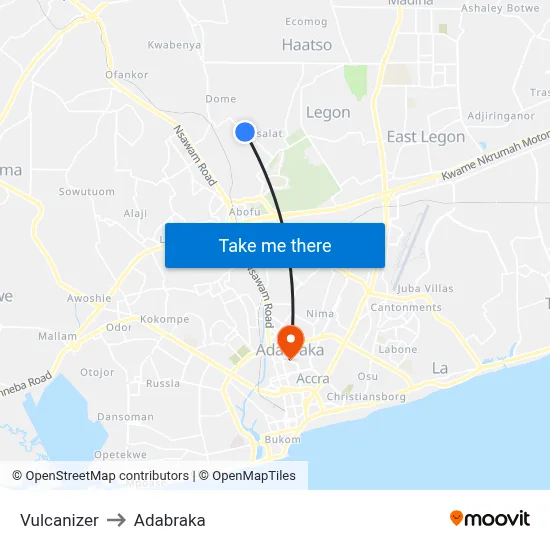 Vulcanizer to Adabraka map
