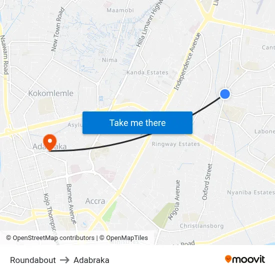 Roundabout to Adabraka map