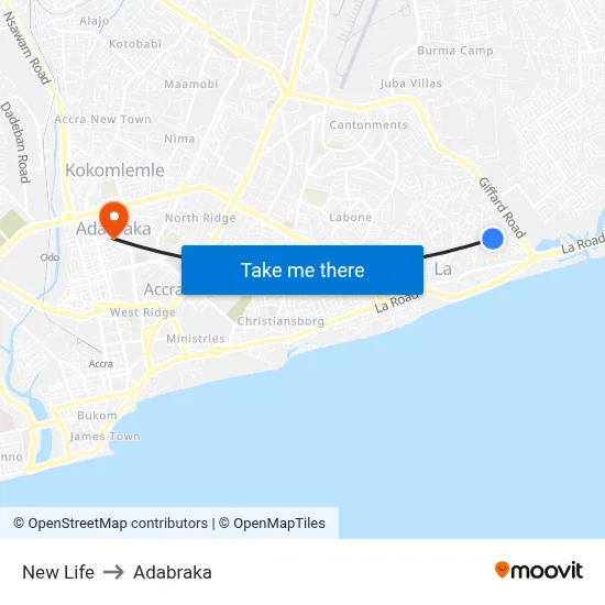 New Life to Adabraka map