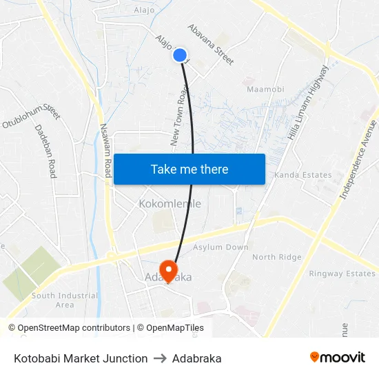 Kotobabi Market Junction to Adabraka map