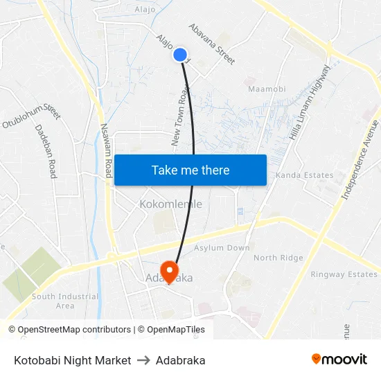 Kotobabi Night Market to Adabraka map