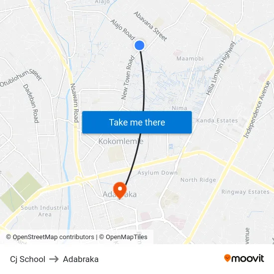 Cj School to Adabraka map