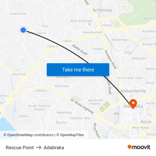 Rescue Point to Adabraka map