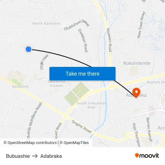 Bubuashie to Adabraka map