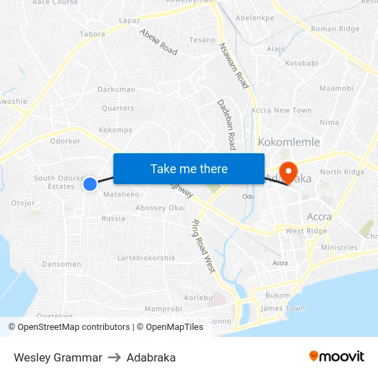 Wesley Grammar to Adabraka map