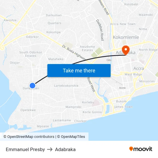 Emmanuel Presby to Adabraka map
