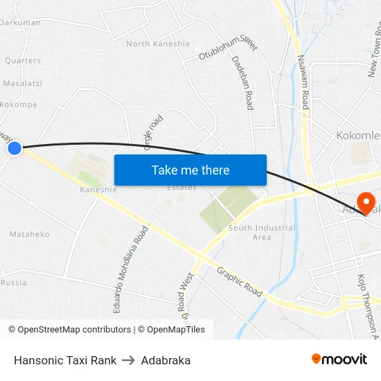 Hansonic Taxi Rank to Adabraka map