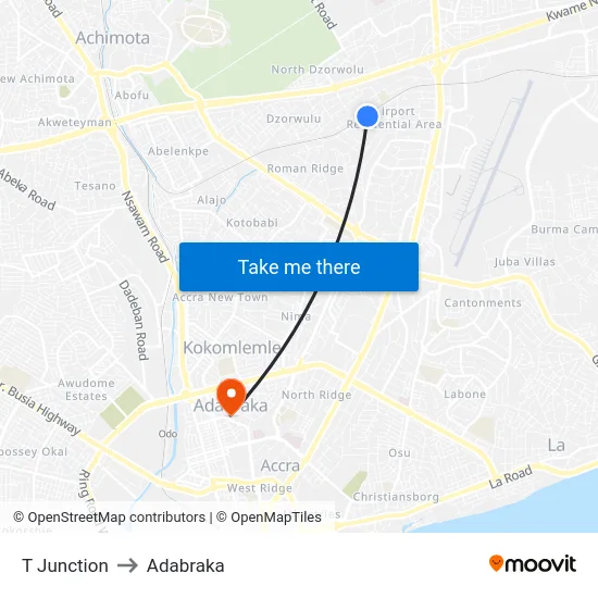 T Junction to Adabraka map
