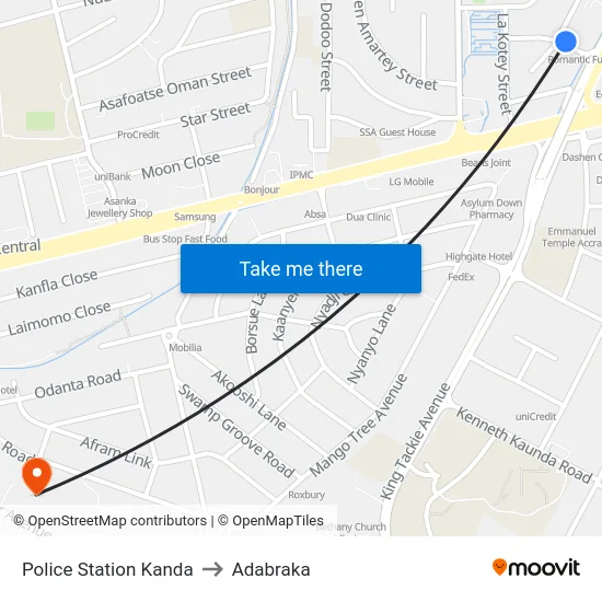 Police Station Kanda to Adabraka map