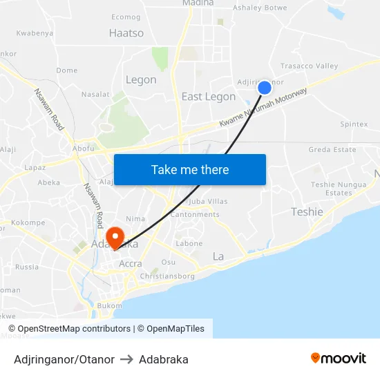 Adjringanor/Otanor to Adabraka map