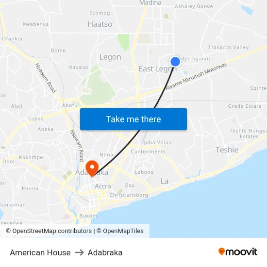American House to Adabraka map