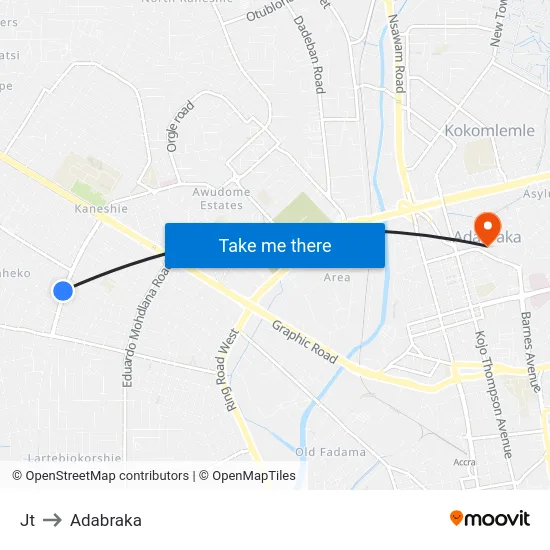 Jt to Adabraka map