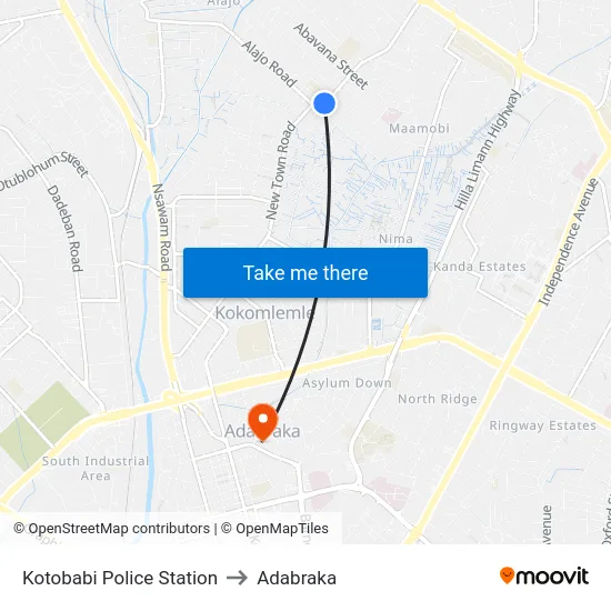 Kotobabi Police Station to Adabraka map