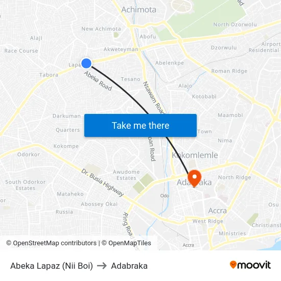 Abeka Lapaz (Nii Boi) to Adabraka map