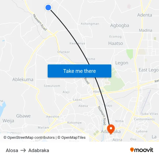 Alosa to Adabraka map