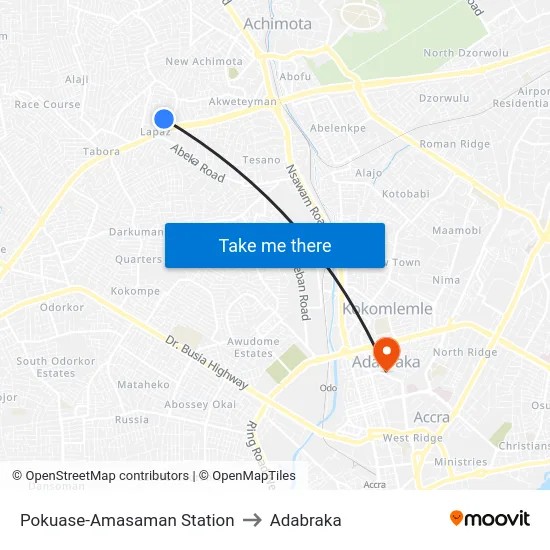 Pokuase-Amasaman Station to Adabraka map