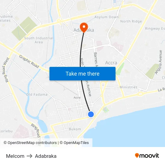 Melcom to Adabraka map