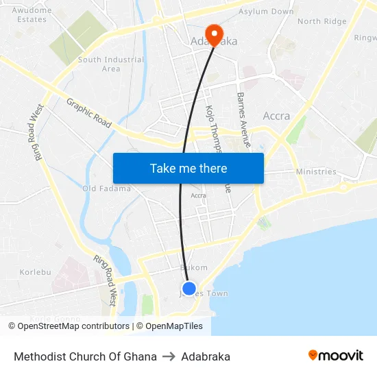 Methodist Church Of Ghana to Adabraka map