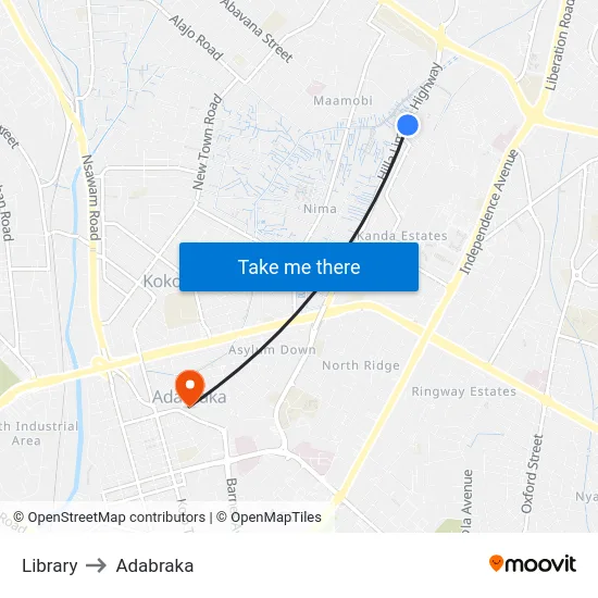 Library to Adabraka map