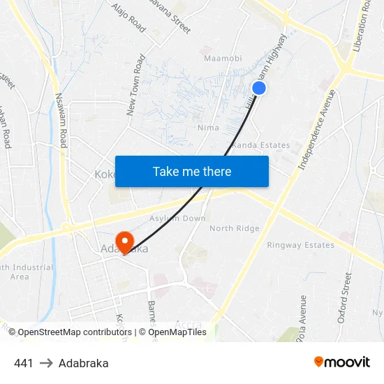 441 to Adabraka map
