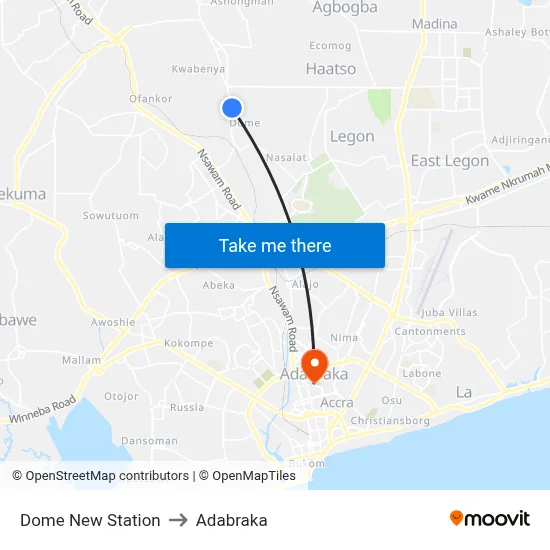 Dome New Station to Adabraka map
